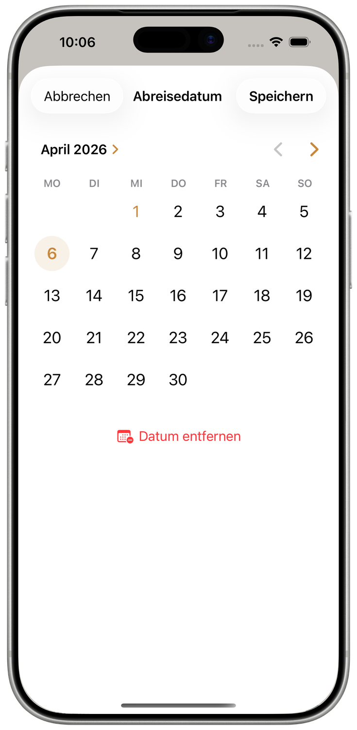 Abreisedatum & Countdown